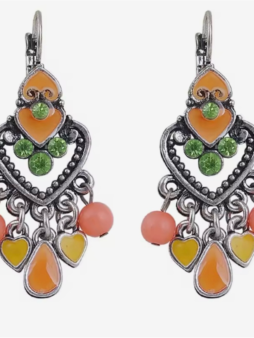 NEW Bohemian Orange & Green Heart Dangle Earrings
